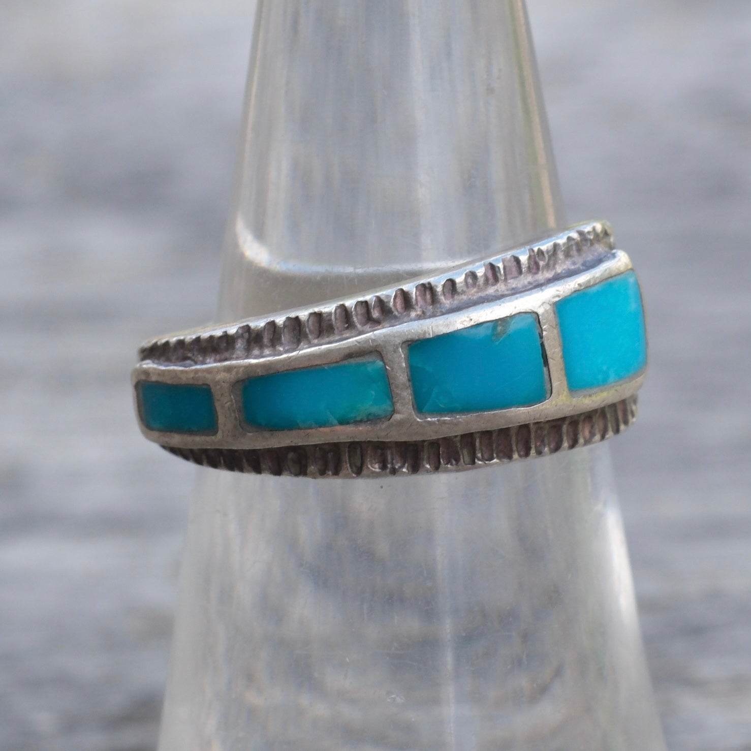 Vintage Sterling Turquoise Inlay Ring 5.25