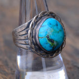 Vintage Sterling Turquoise Ribbed Band Ring 8