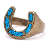 Vintage Sterling Crushed Turquoise Horseshoe Ring 10.25