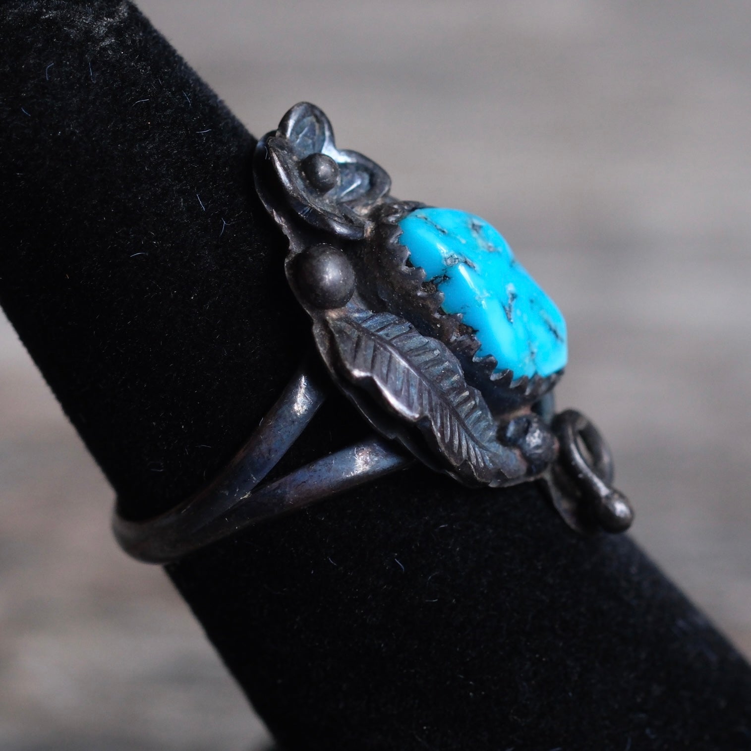 Vintage Sterling Turquoise Feather Ring 5
