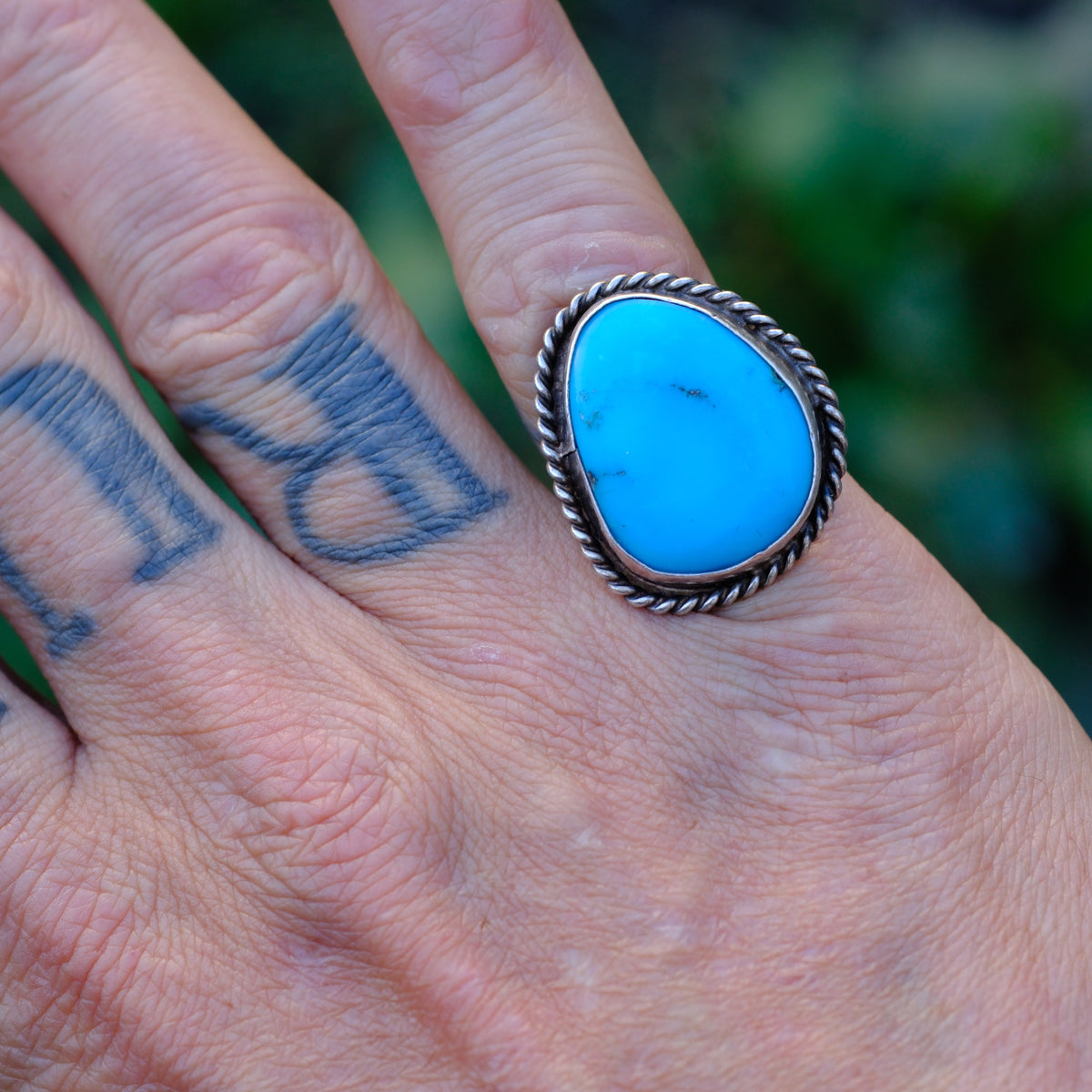 Vintage Sterling Turquoise Roper Ring 5.75
