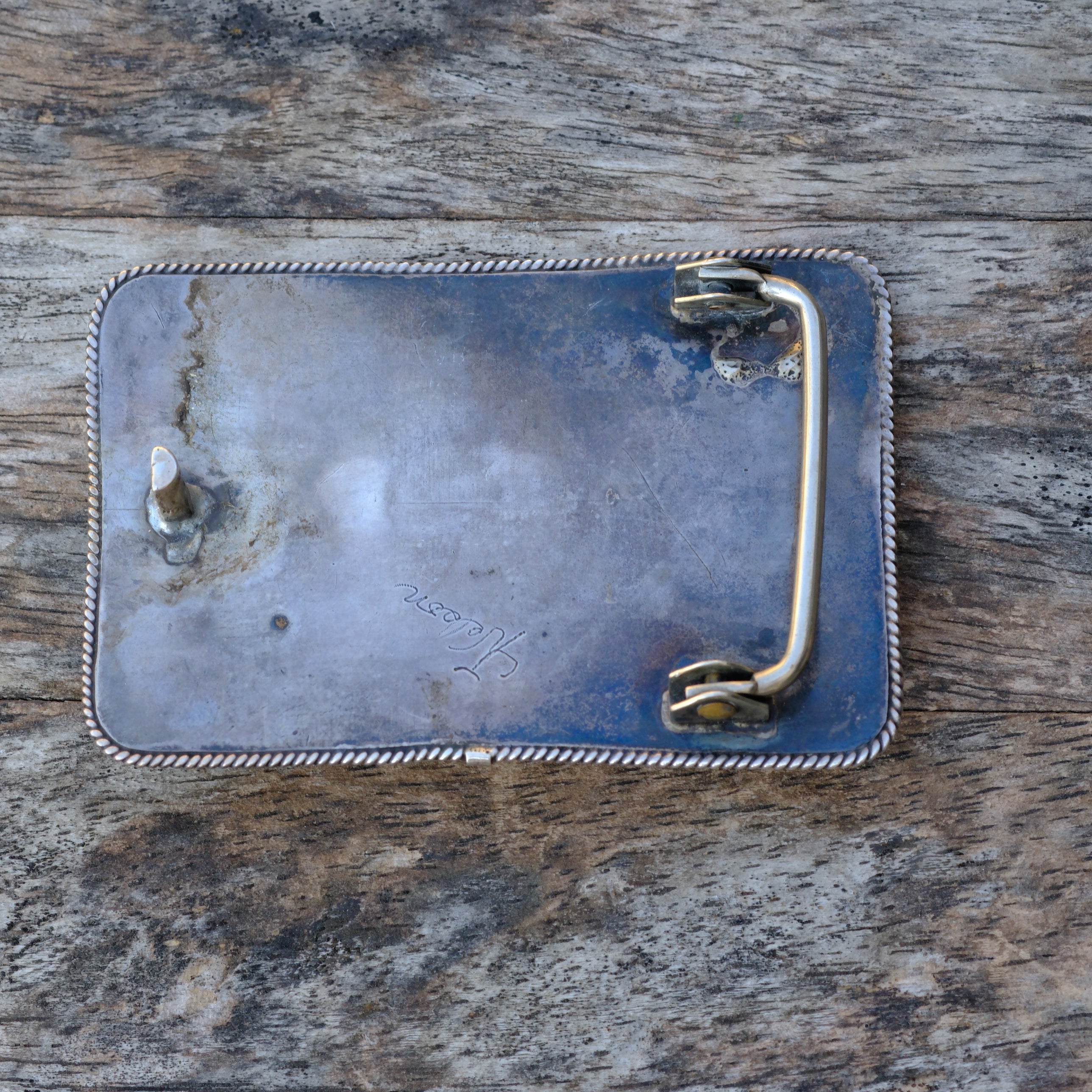 Vintage Sterling Turquoise and Coral Navajo Belt Buckle