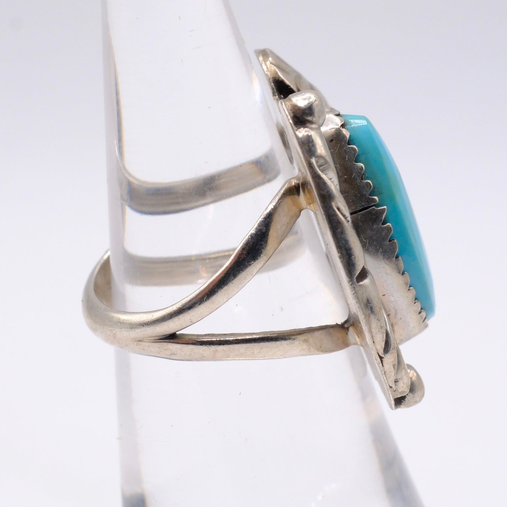 Vintage Sterling Turquoise Feather Ring 5