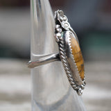 Vintage Sterling Tigers Eye Feather Ring 4.75