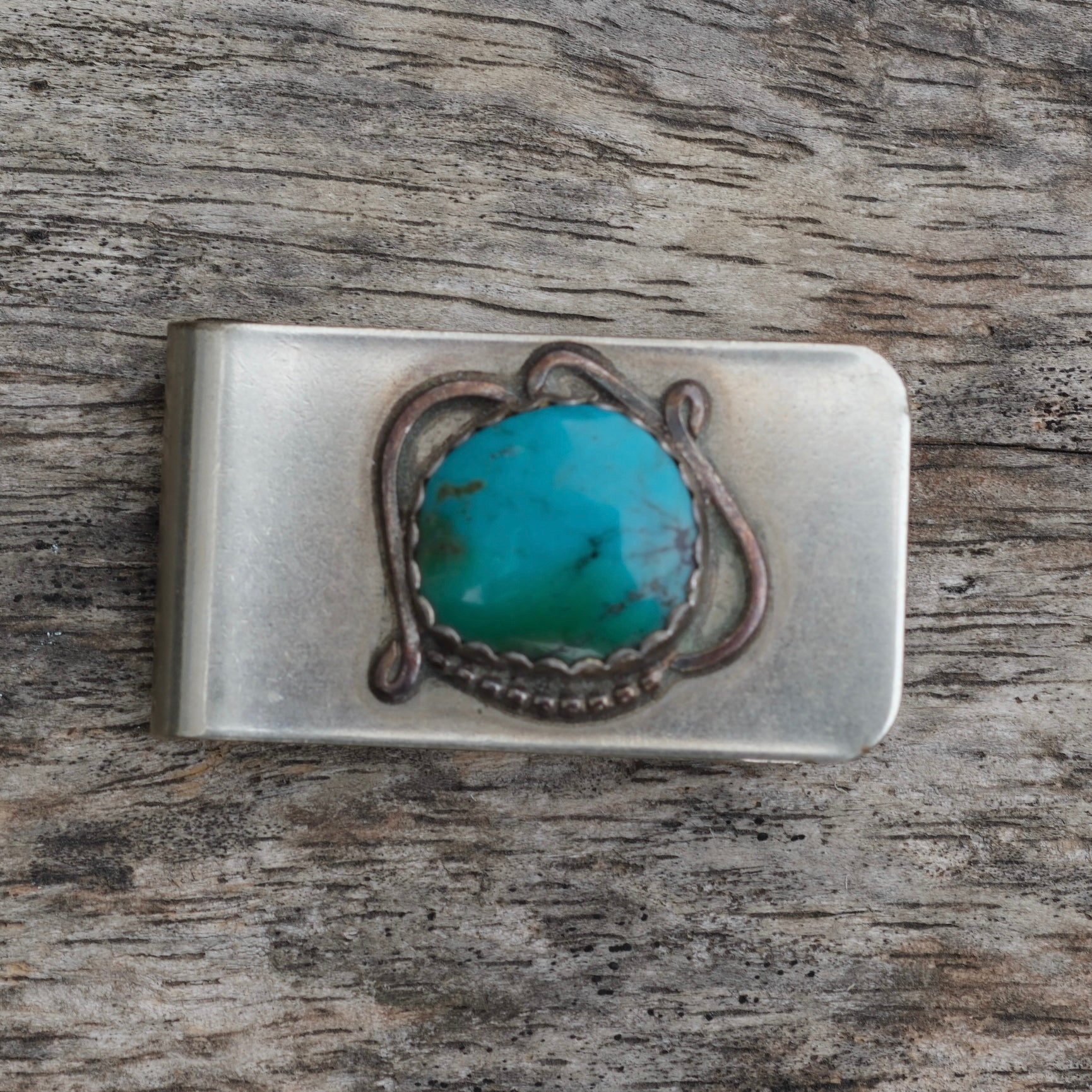 Vintage Sterling Silver Overlay Turquoise Money Clip