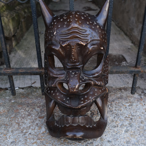 Vintage Hand Carved Wooden Demon Mask