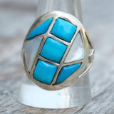 Vintage Sterling Turquoise and Mother Of Pearl Inlay Ring 11.25