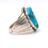 Vintage Sterling Turquoise Ribbed Band Ring 10