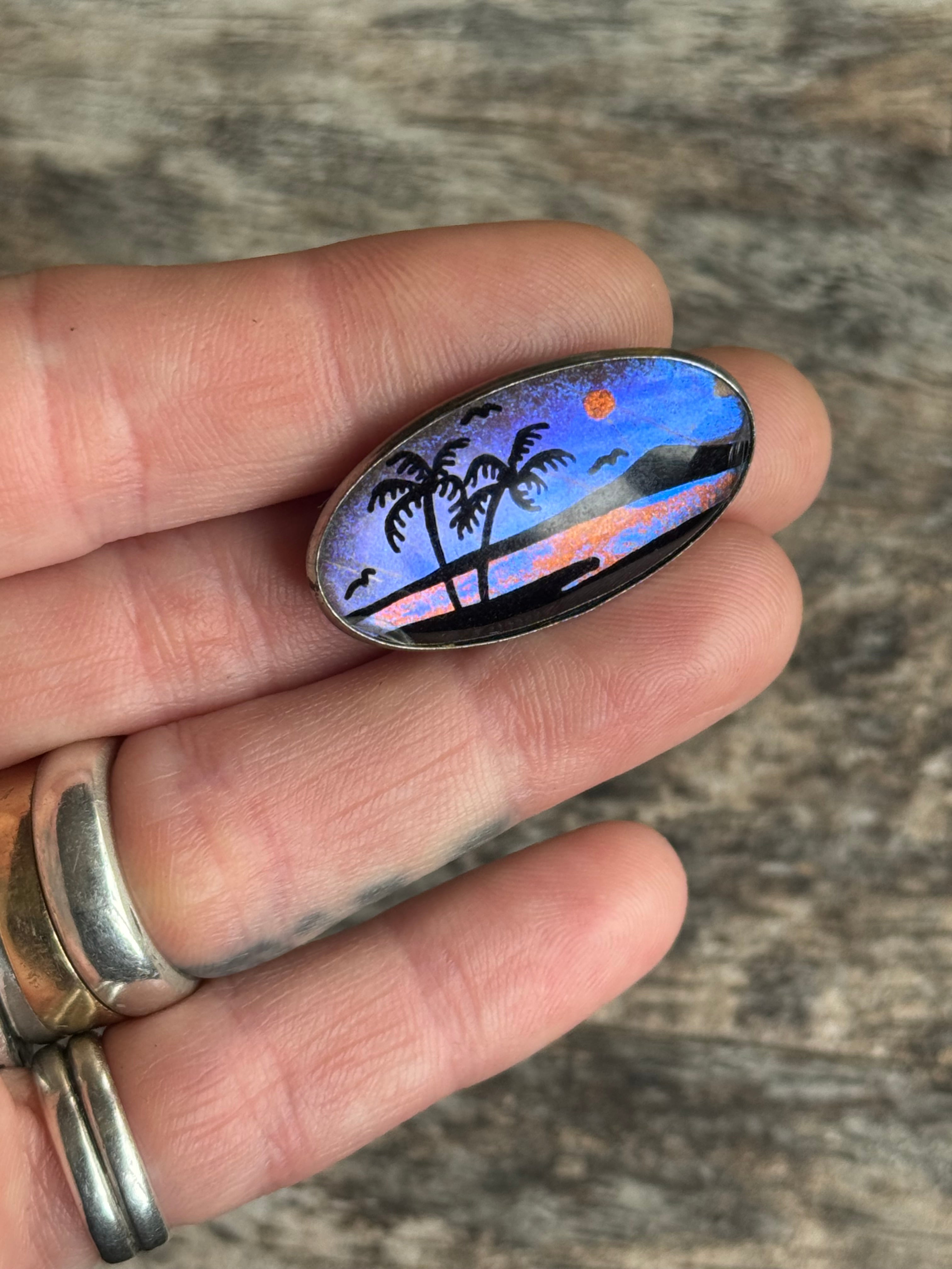 Vintage Sterling Silver Butterfly Wing Palm Tree Pin