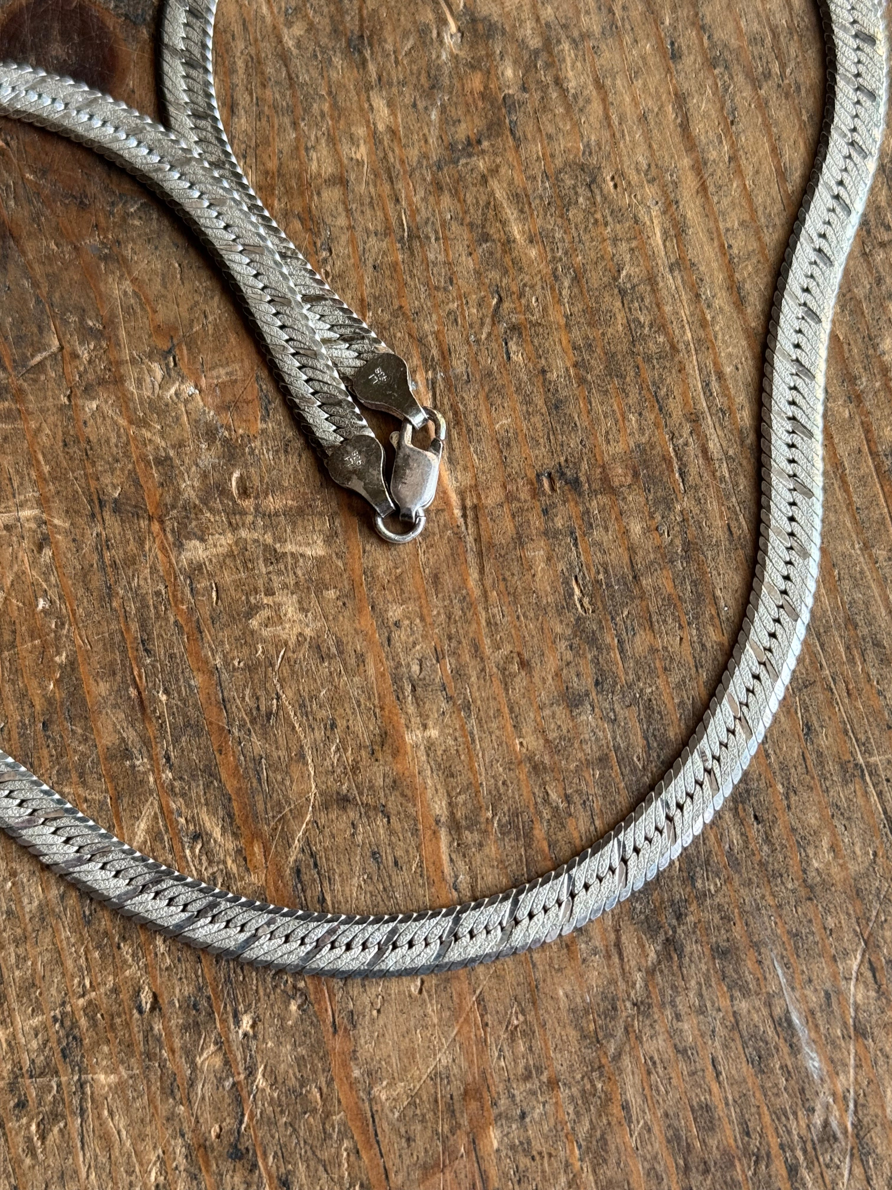 Vintage Sterling Silver 20” Etched Herringbone Chain
