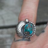 Vintage Sterling Turquoise Feather Ring 5.75