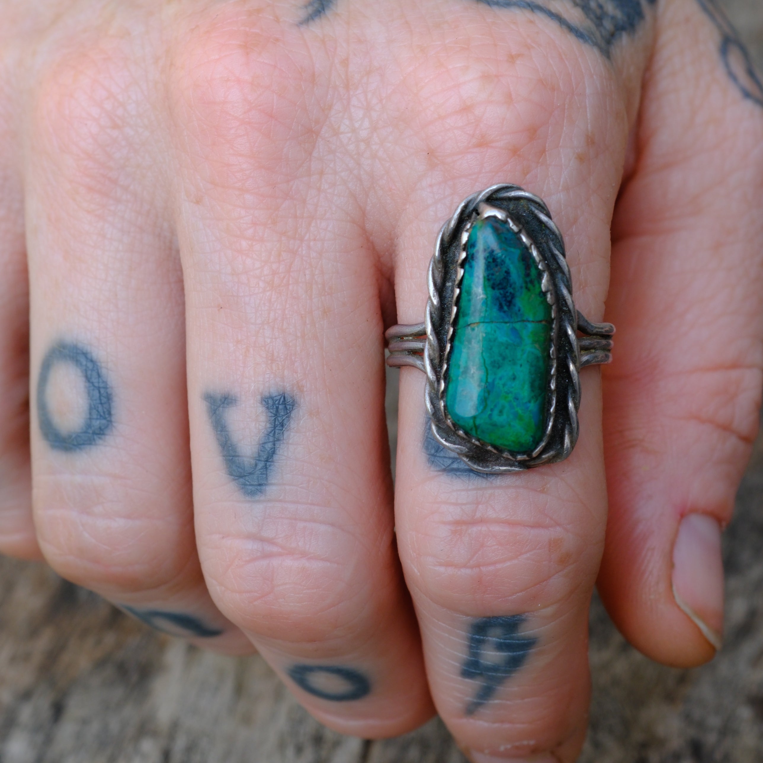 Vintage Sterling Chrysocolla Roper Ring 8.5