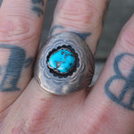 Vintage Sterling Turquoise Stamped Ring 10.25