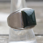 Vintage Sterling Dark Green Glass Signet Ring 8.5