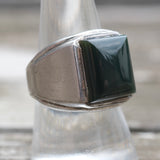 Vintage Sterling Dark Green Glass Signet Ring 8.5