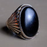 Vintage Sterling Onyx Ribbed Band Ring 10.25
