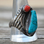 Vintage Sterling Turquoise and Coral Ring 12