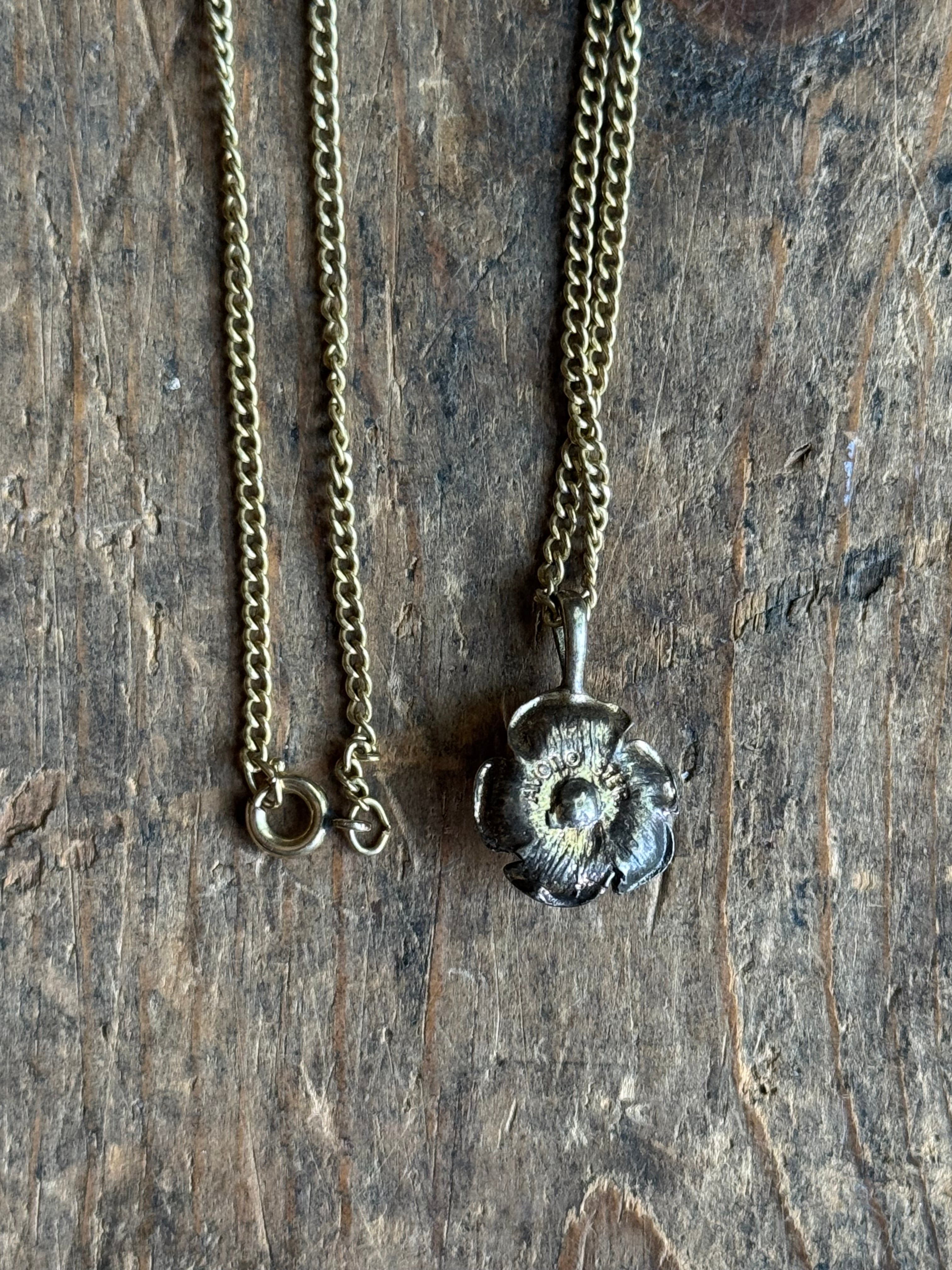 Vintage Sterling Silver Gold Tone Rose & CZ Necklace