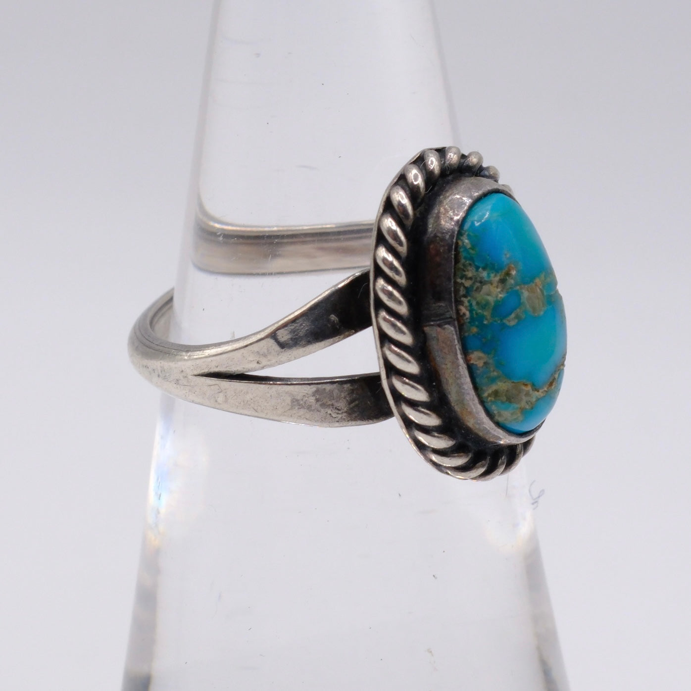 Vintage Sterling Turquoise Roper Ring 5