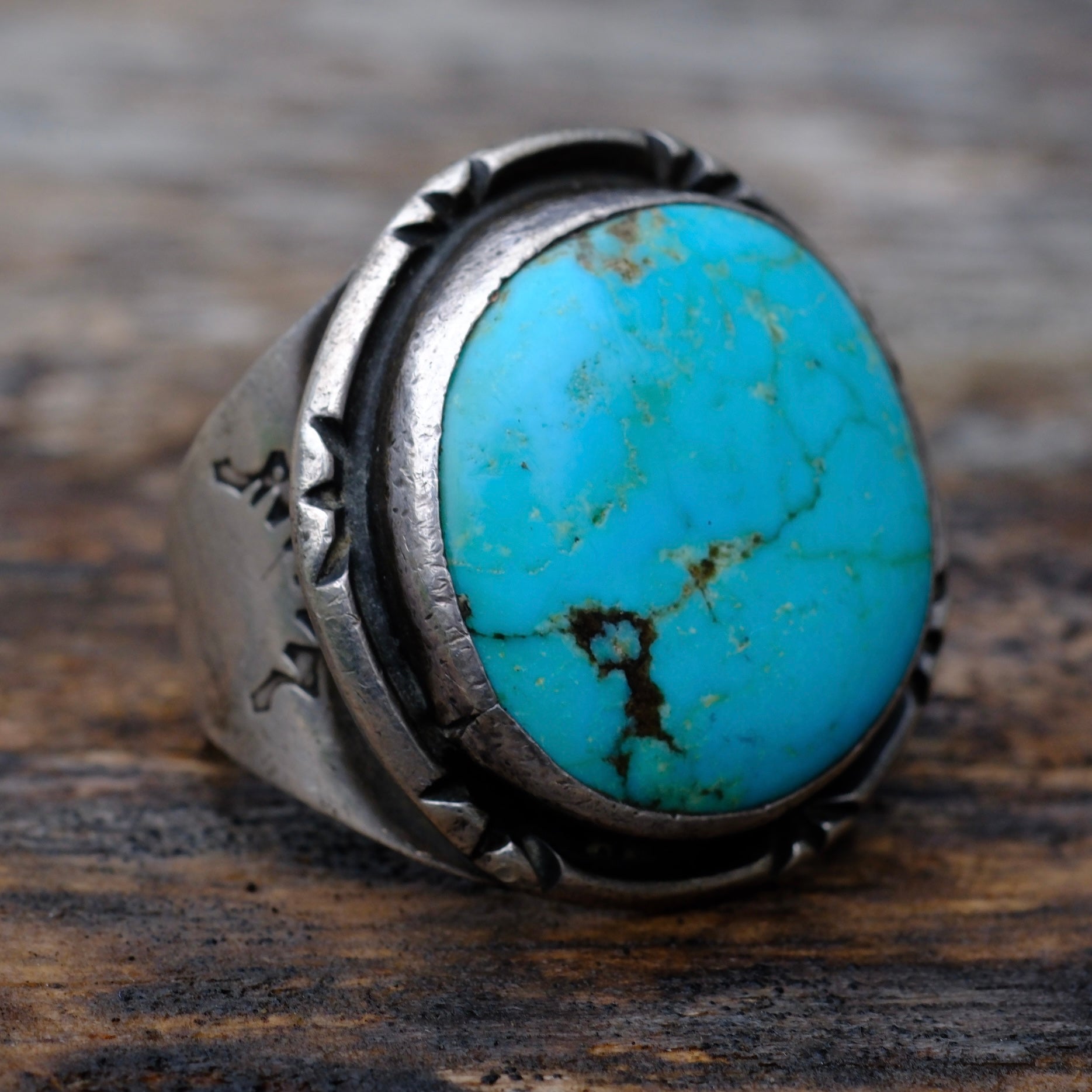 1960's Vintage Sterling Turquoise Stamped Band Ring 9
