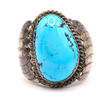 Vintage Sterling Turquoise Ribbed Band Ring 10.5