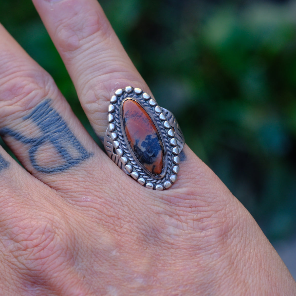 Vintage Sterling Petrified Wood Ring 6