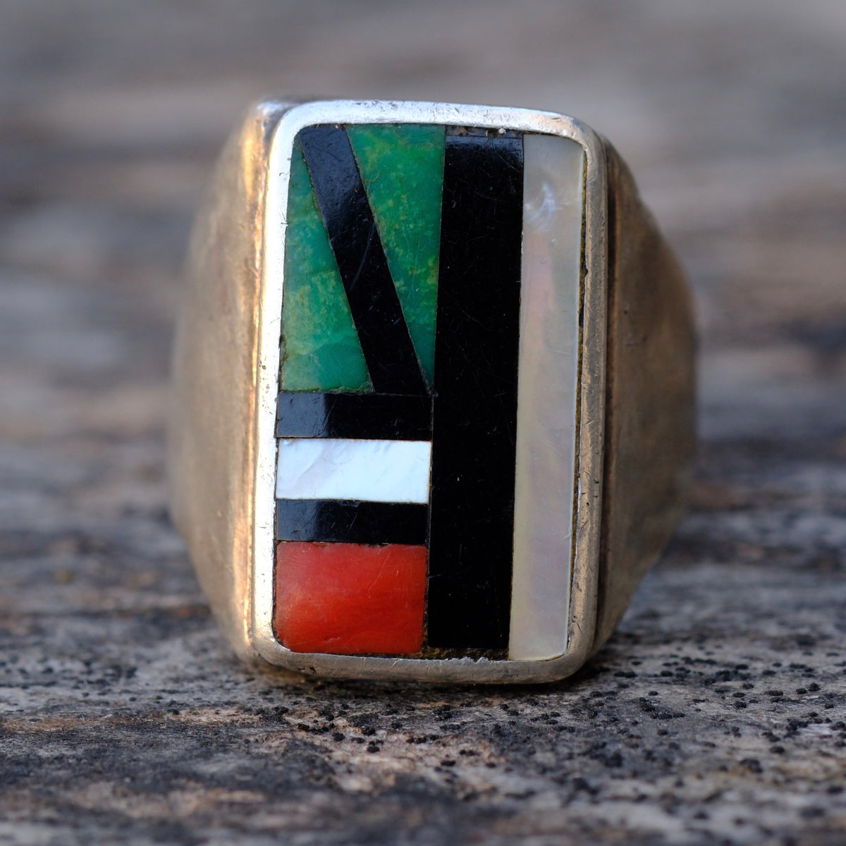 Vintage Sterling Zuni Inlay Ring 11