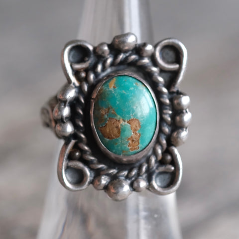 Vintage Sterling Turquoise Roper Ring 6.25