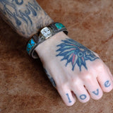 Vintage Sterling Turquoise Inlay Watch Cuff Bracelet