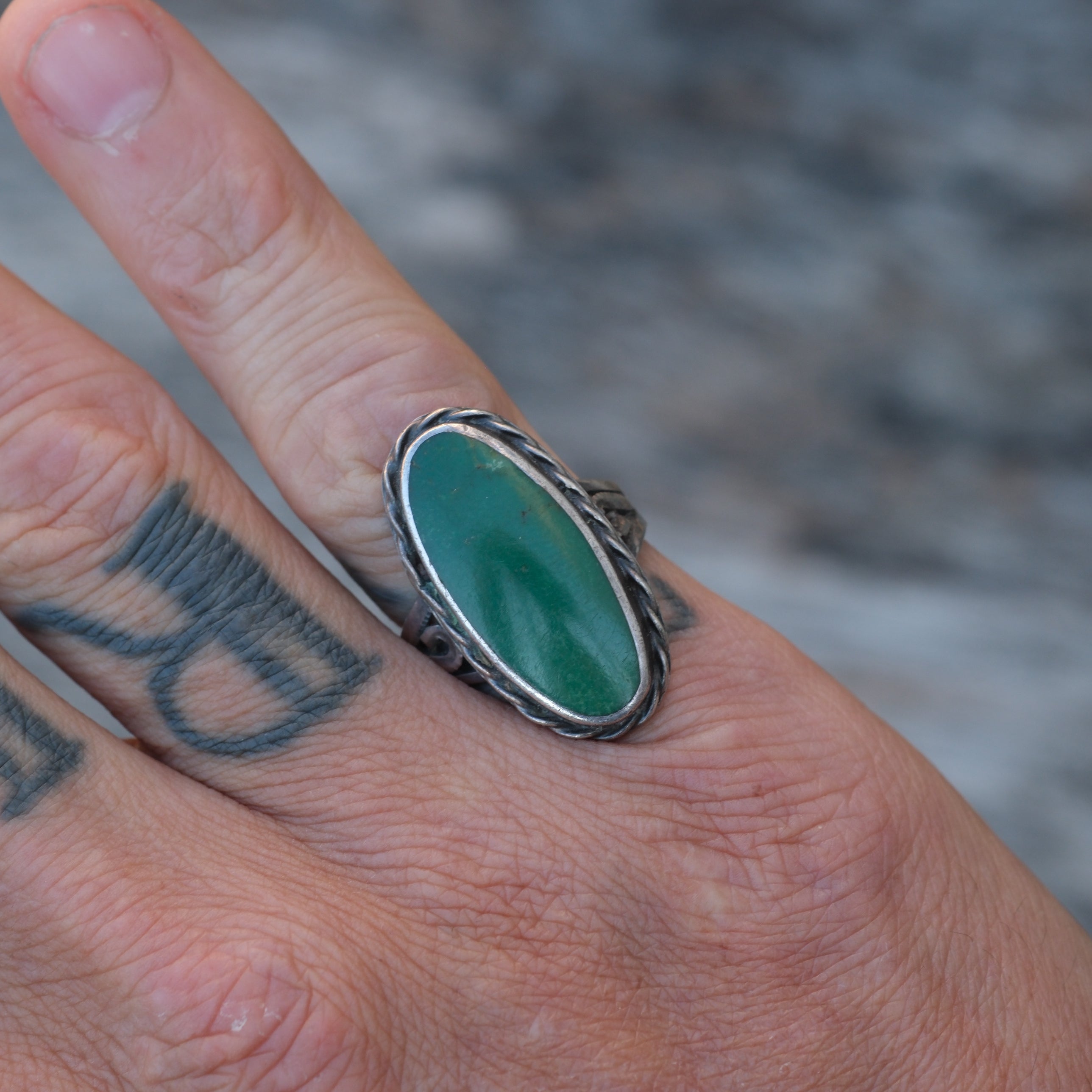 Vintage Sterling Turquoise Roper Ring 6