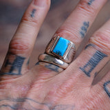 Vintage Sterling Turquoise Stamped Band Ring 8.5