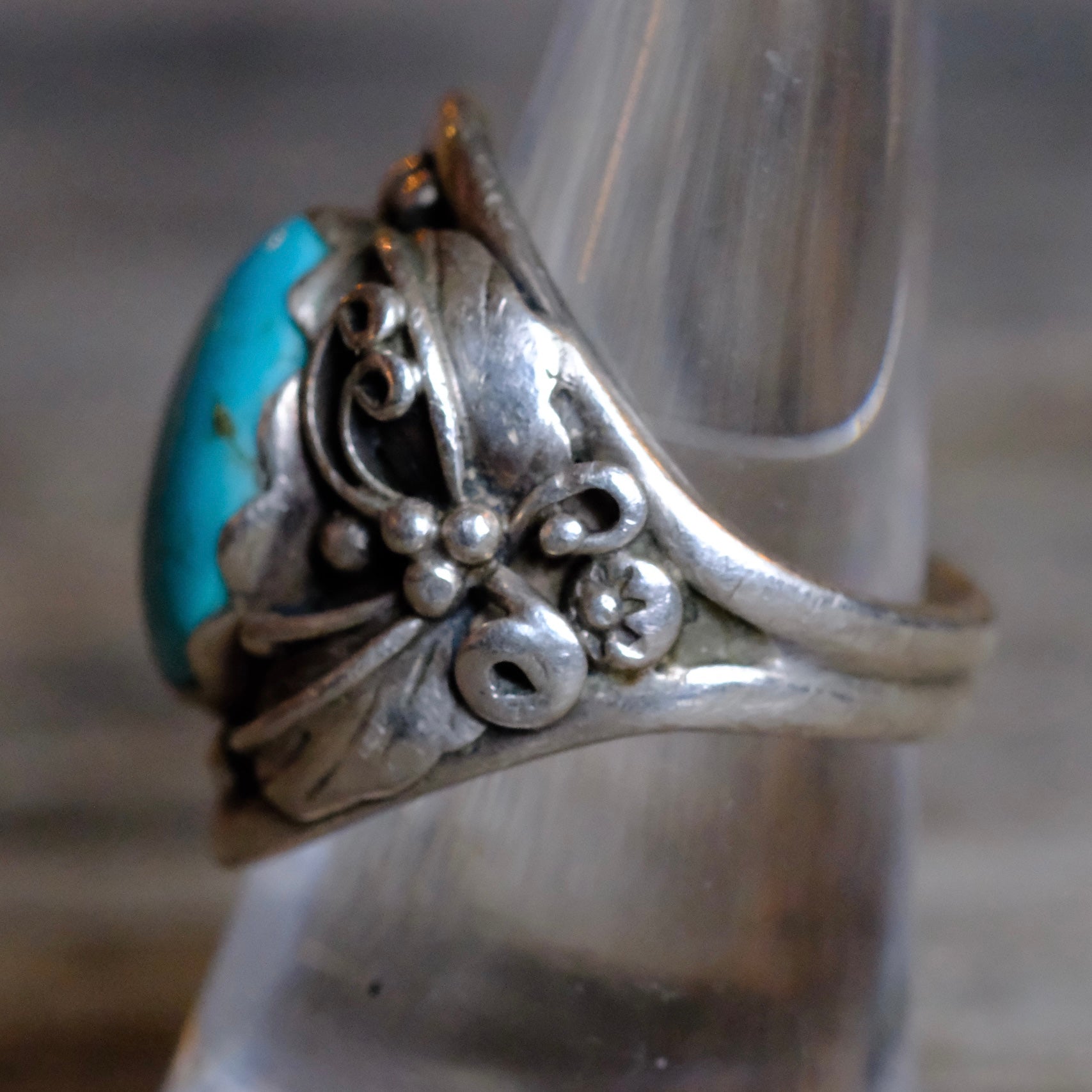 Vintage Serling Turquoise Feather Ring 8