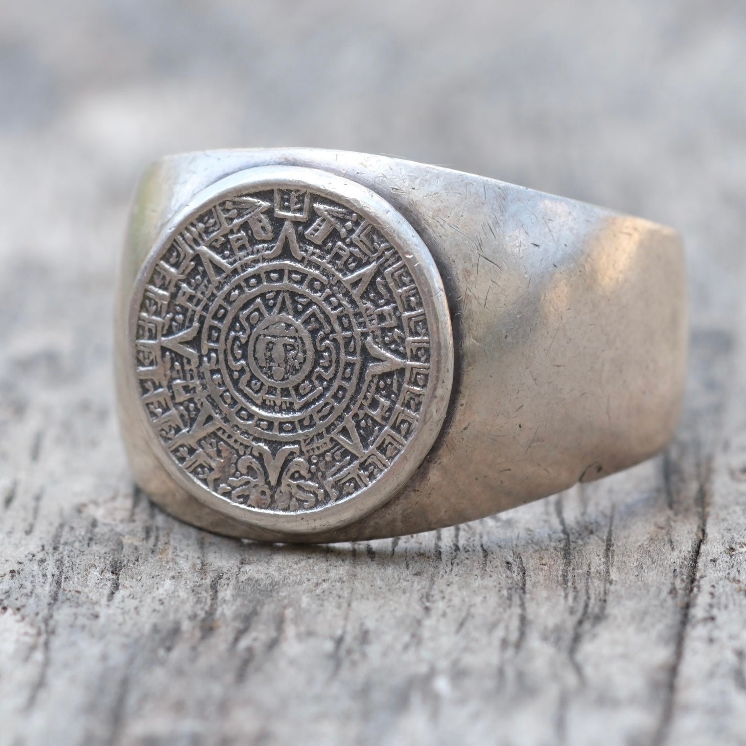Vintage Sterling Aztec Calendar Ring 11
