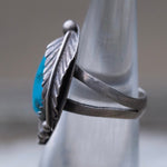 Vintage Sterling Turquoise Feather Ring 4.5