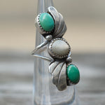 Vintage Sterling Turquoise and MOP Feather Ring 3.75