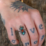 Vintage Sterling Turquoise and Coral Ring 4.5