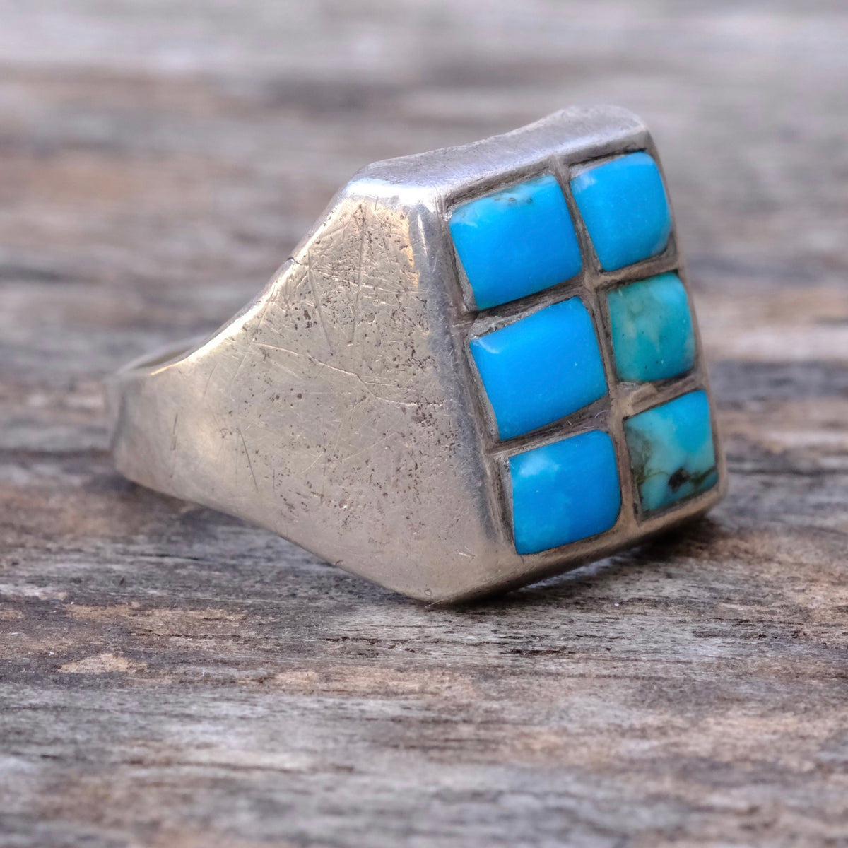 Vintage Sterling Turquoise Panel Ring 9
