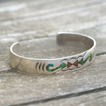 Vintage Sterling Turquoise and Coral Inlay Cuff