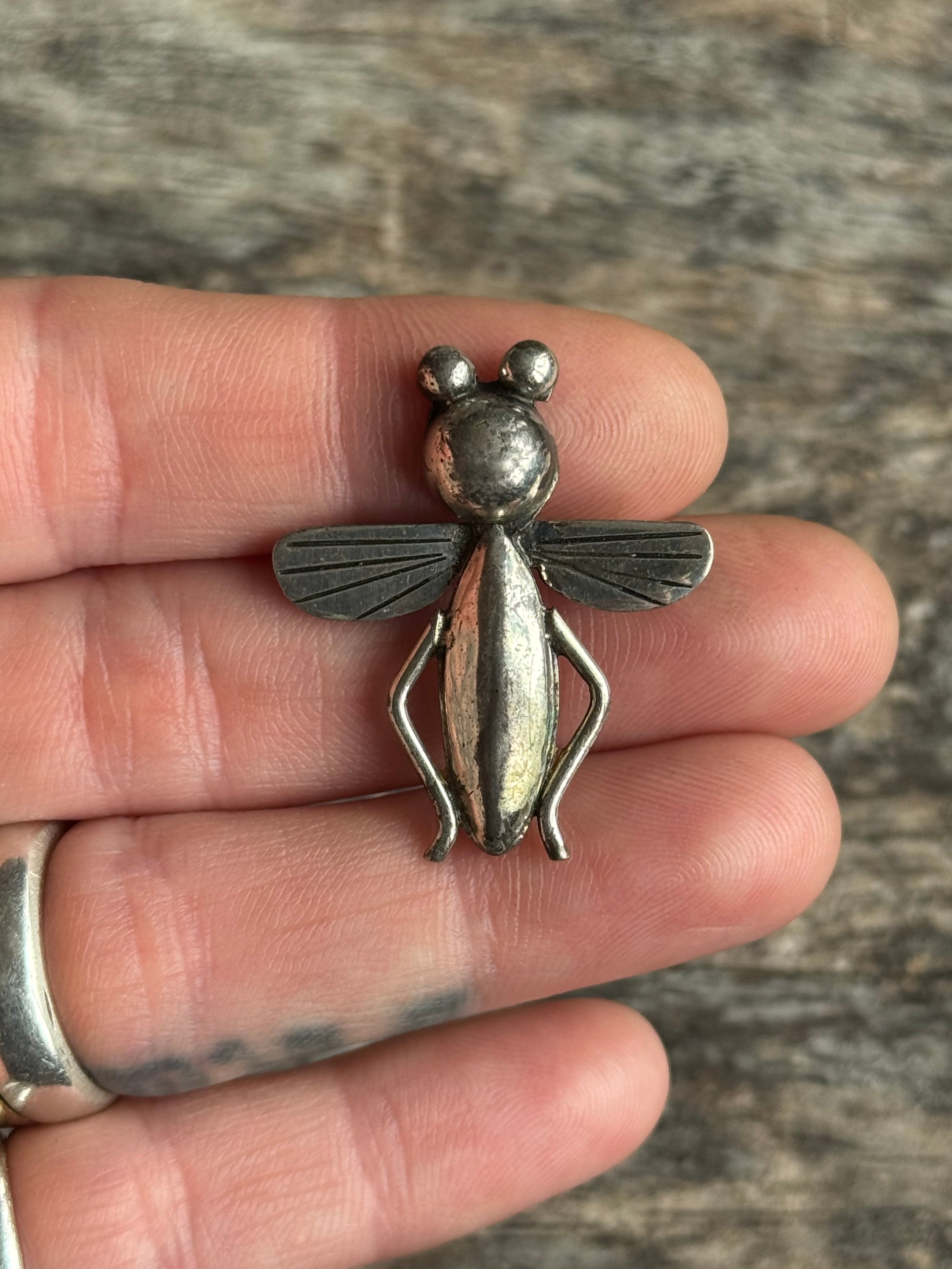 Vintage Sterling Silver Grasshopper Pin