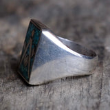 Vintage Sterling Crushed Turquoise Inlay Freemasons Ring 10.75