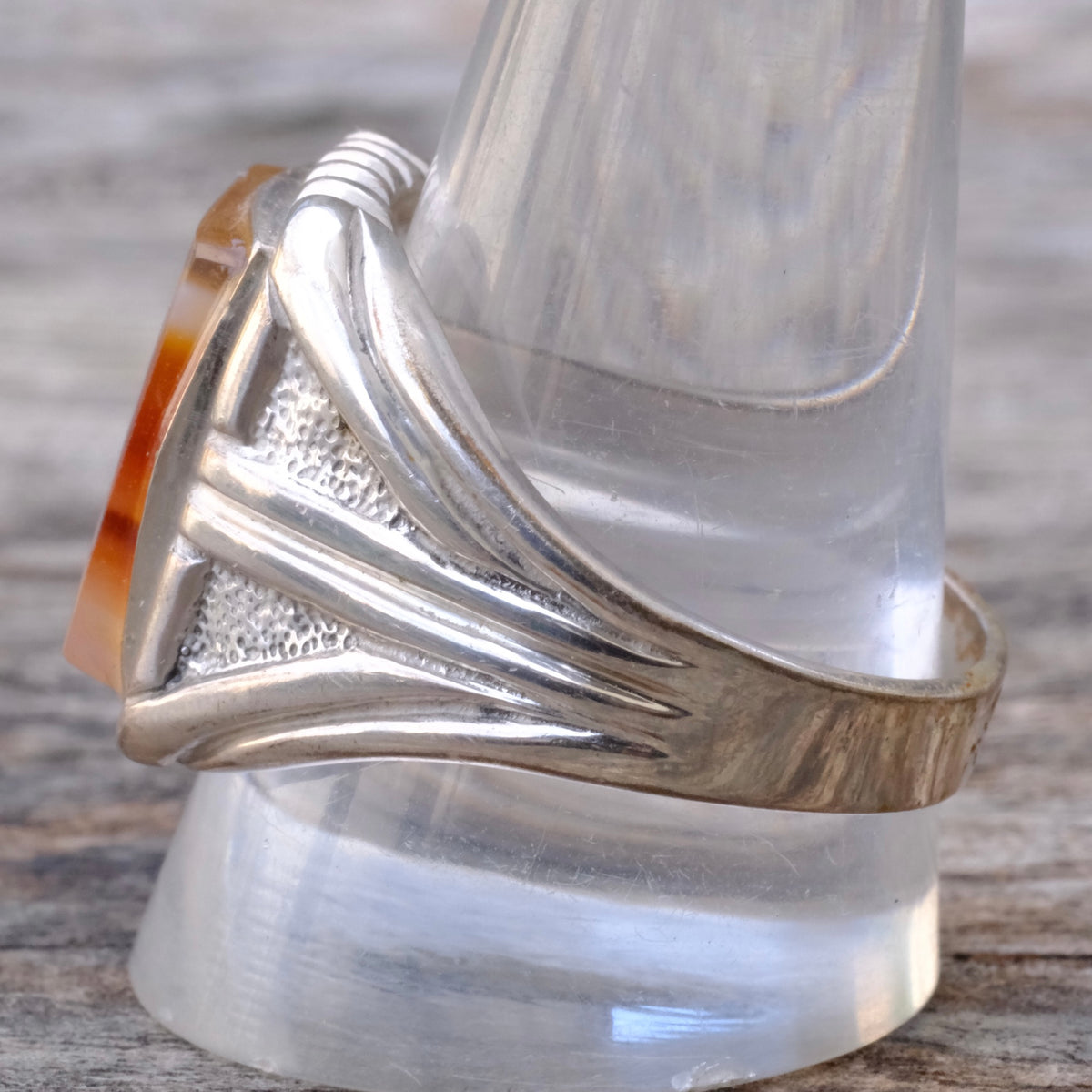 Vintage Sterling Agate Signet Ring 12.75