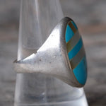 Vintage Sterling Turquoise and Mother Of Pearl Inlay Ring 9.25