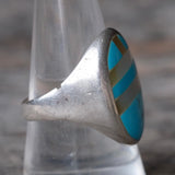 Vintage Sterling Turquoise and Mother Of Pearl Inlay Ring 9.25