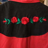 Vintage Ely Diamond Men's Large Red Rose Long Sleeve Pearl Snap Shirt