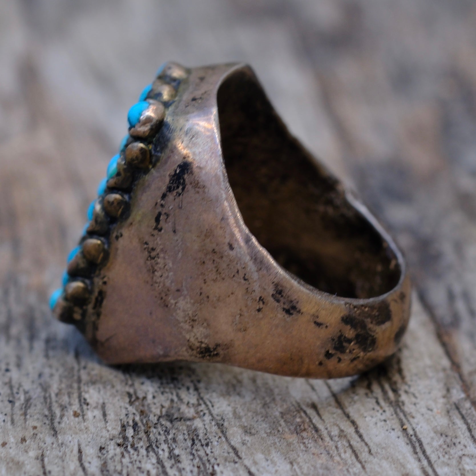 vintage Sterling Snake Eye Turquoise Cluster Ring 4.5