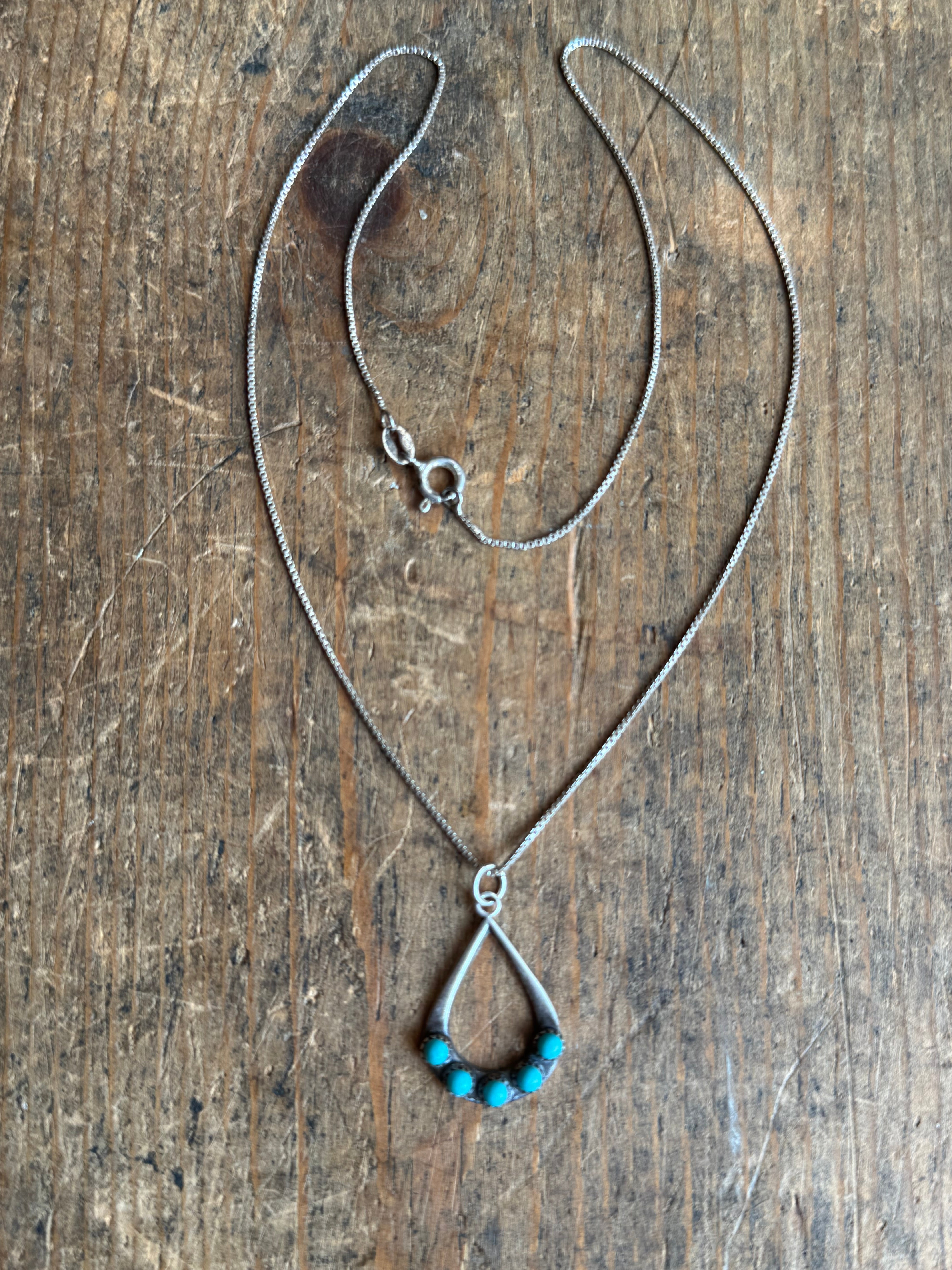 Vintage Sterling Silver Multistone Turquoise Teardrop 16" Necklace