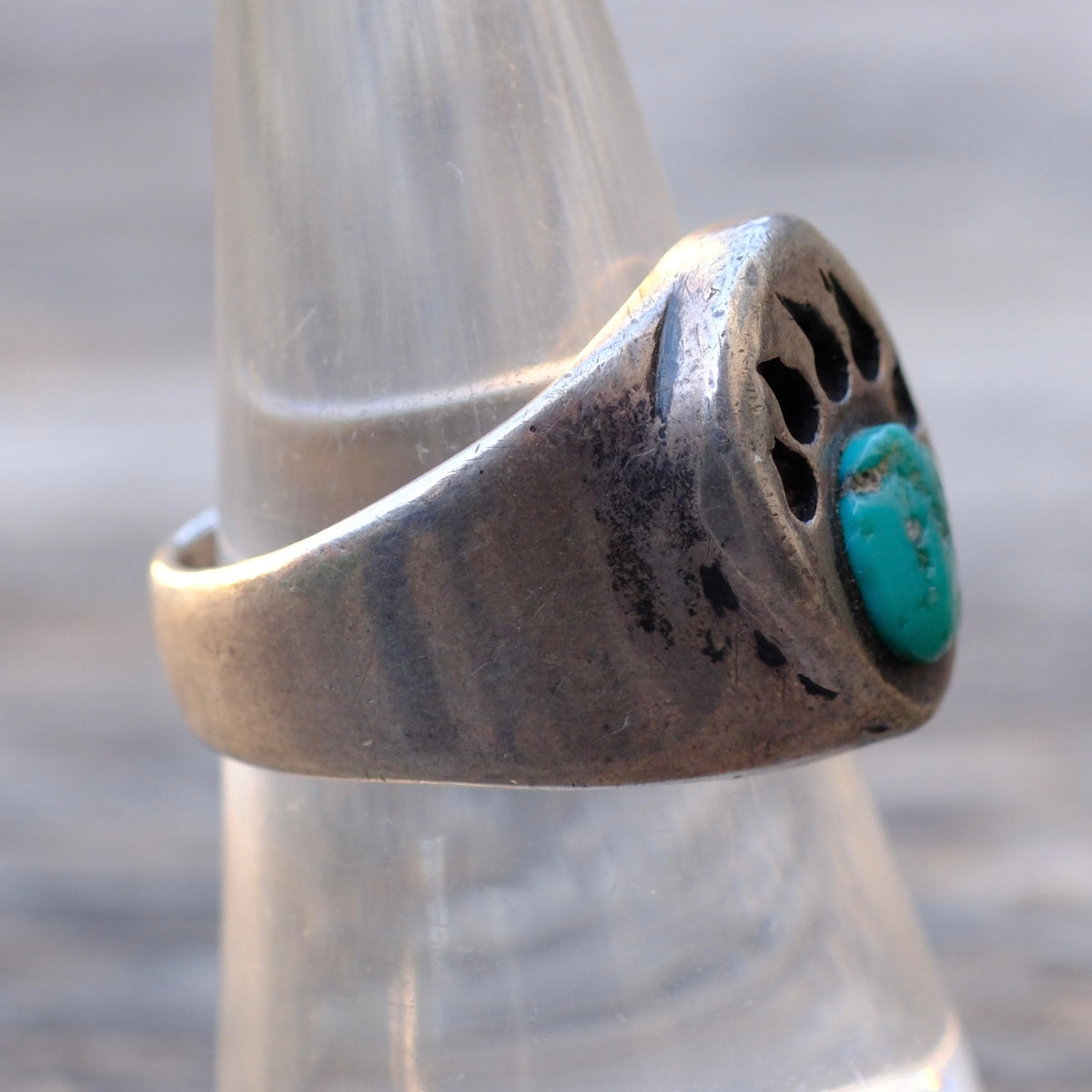 Vintage Sterling turquoise Bear Paw Ring 8.25