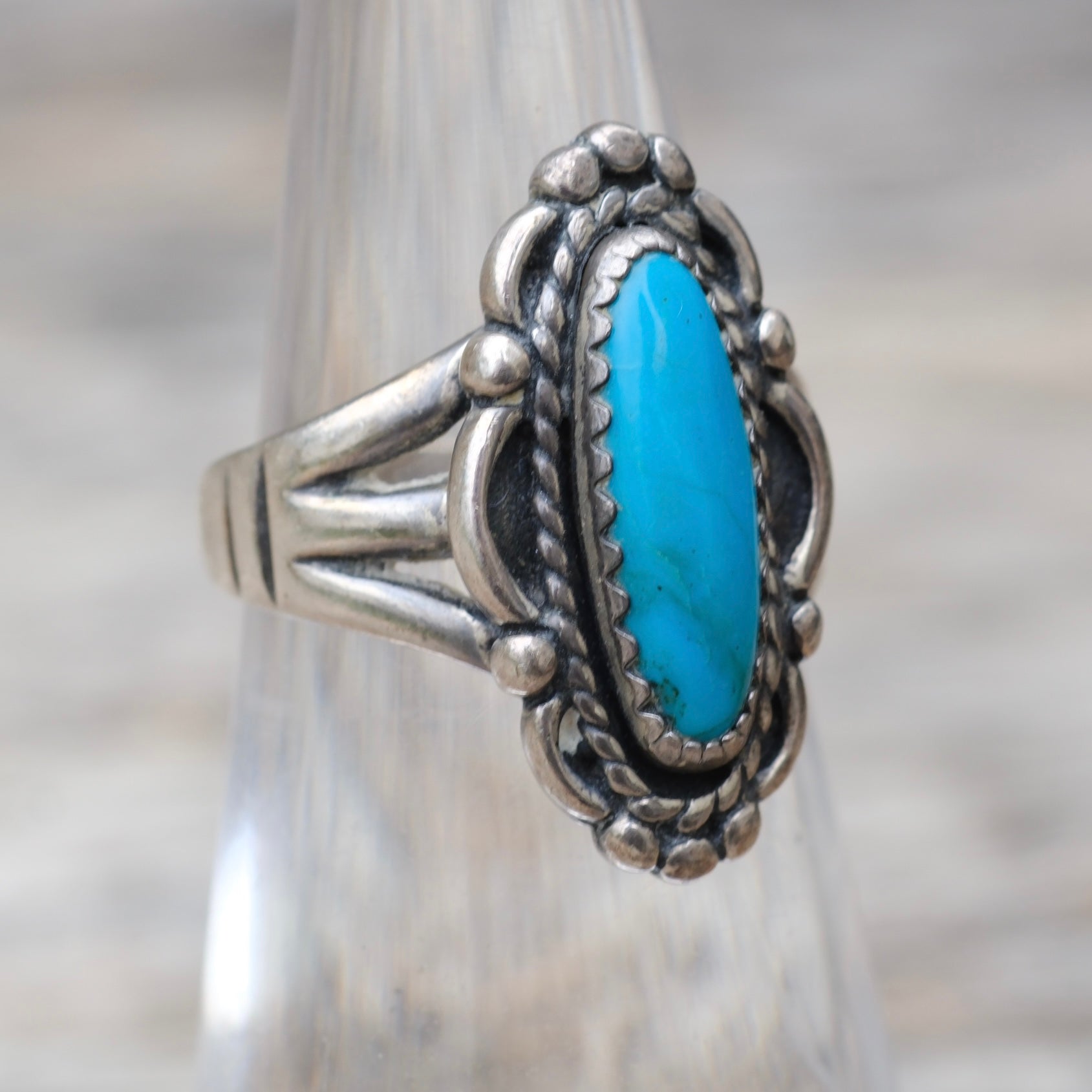 Vintage Sterling Turquoise Ring 3.75