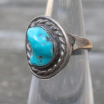 Vintage Sterling Turquoise Roper Ring 4.25