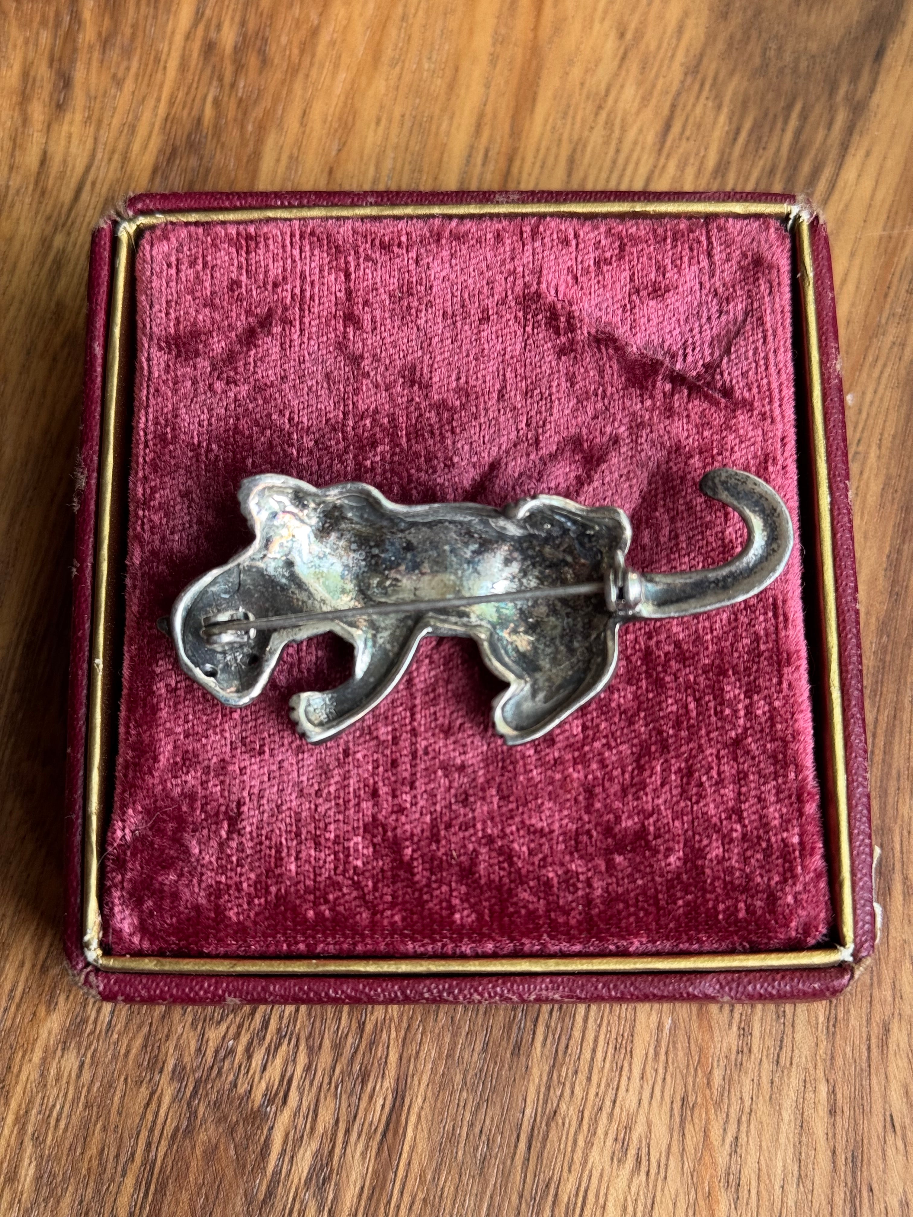 Vintage Sterling Silver Marcasite Panther Pin